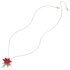 Festive Poinsettia Red and Green Enamel Silver Tone Pendant