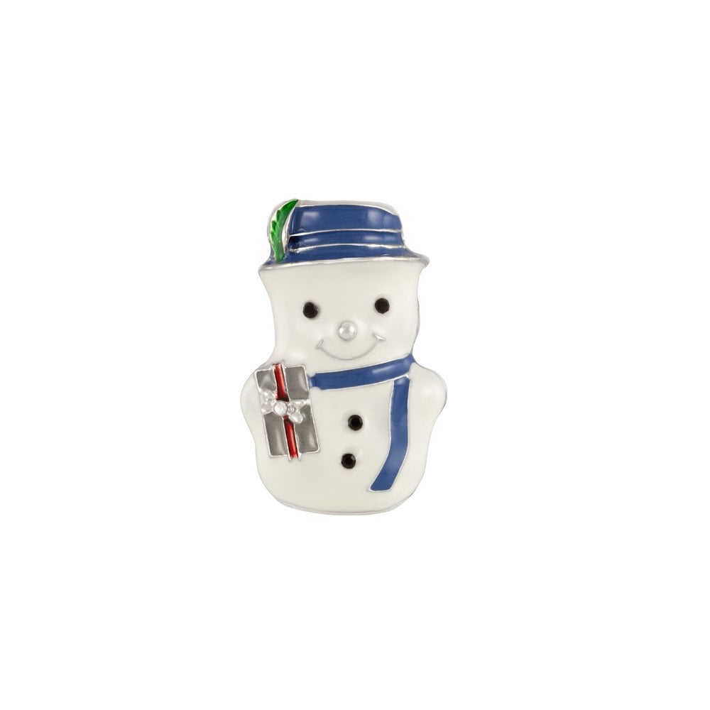 Happy Snowman White Enamel Silver Tone Brooch