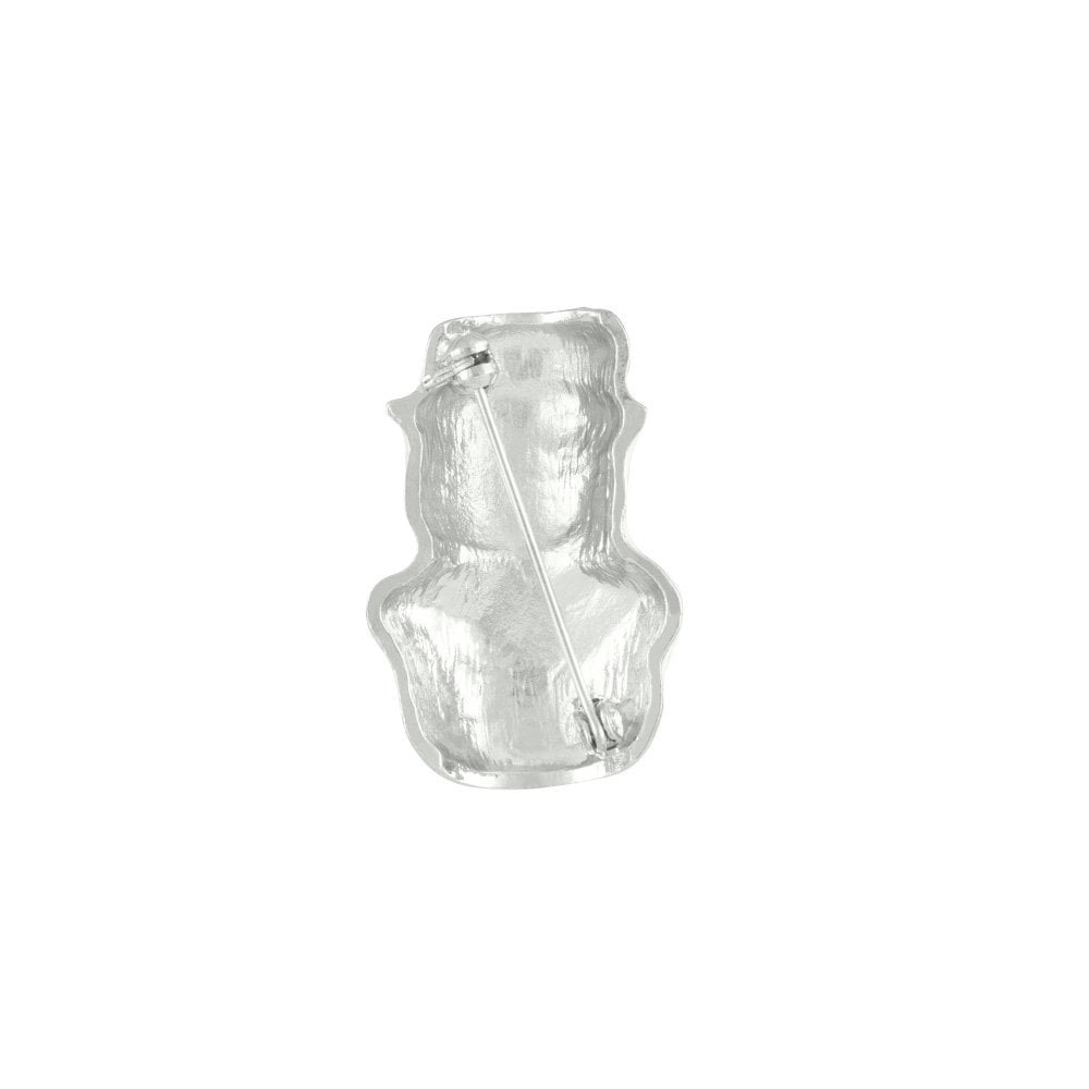 Happy Snowman White Enamel Silver Tone Brooch