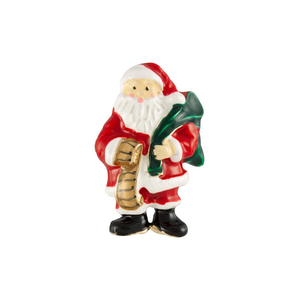 Santa's List Multi Coloured Enamel Gold Tone Brooch