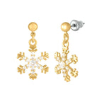 Christmas Snowflake Cubic Zirconia Gold Tone Drop Pierced Earrings