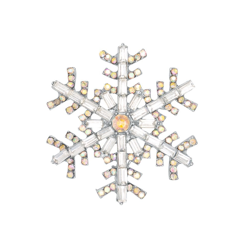 Spectacular Snowflake AB Crystal Silver Tone Brooch