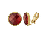 Symphony Red Chessboard Cut Austrian Crystal Gold Tone Stud Clip On Earrings