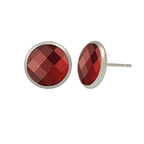 Symphony Red Chessboard Cut Austrian Crystal Silver Tone Stud Pierced Earrings