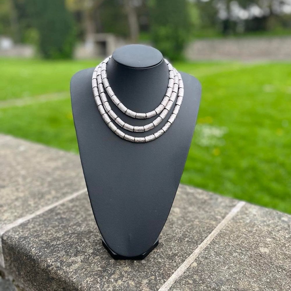 Brushed Byzantine Silver Tone Necklace