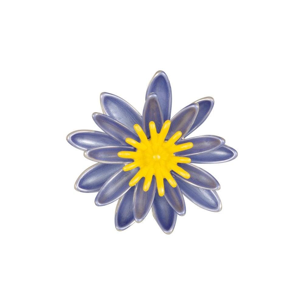 Waterlily Blue and Yellow Enamel Silver Tone Flower Brooch