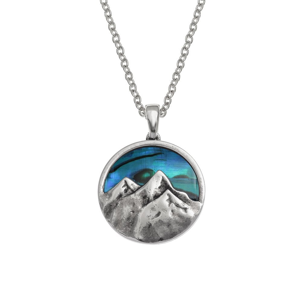 Mountain Peak Blue Paua Shell Silver Tone Pendant Necklace