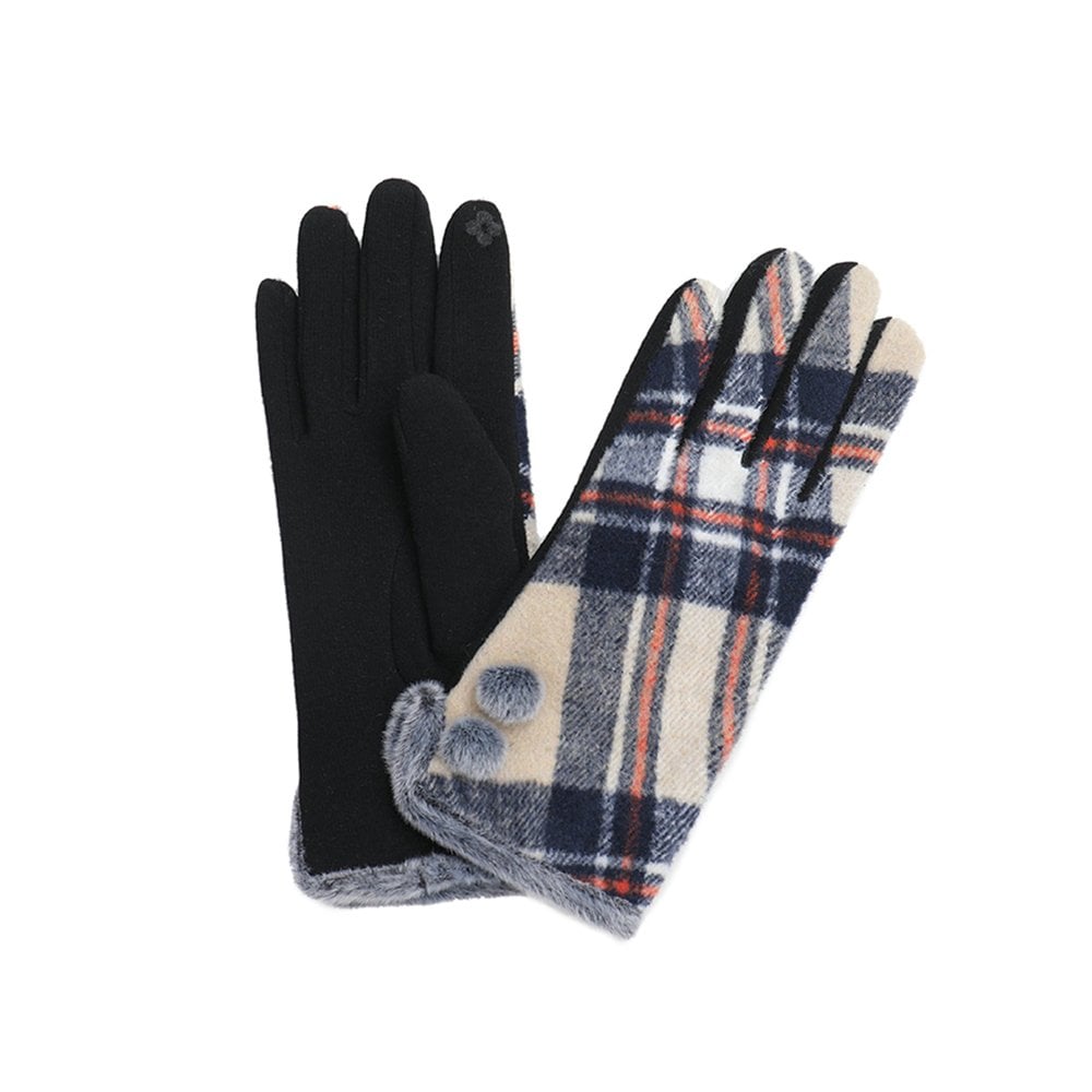 Grey/Biscuit Multi Check Faux Fur Ladies Gloves