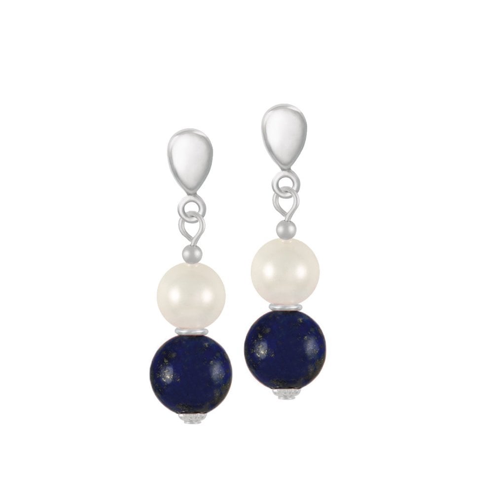 Duet Lapis Lazuli & Shell Pearl Silver Tone Drop Clip On Earrings