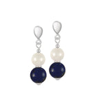 Duet Lapis Lazuli & Shell Pearl Silver Tone Drop Screw Back Clip On Earrings