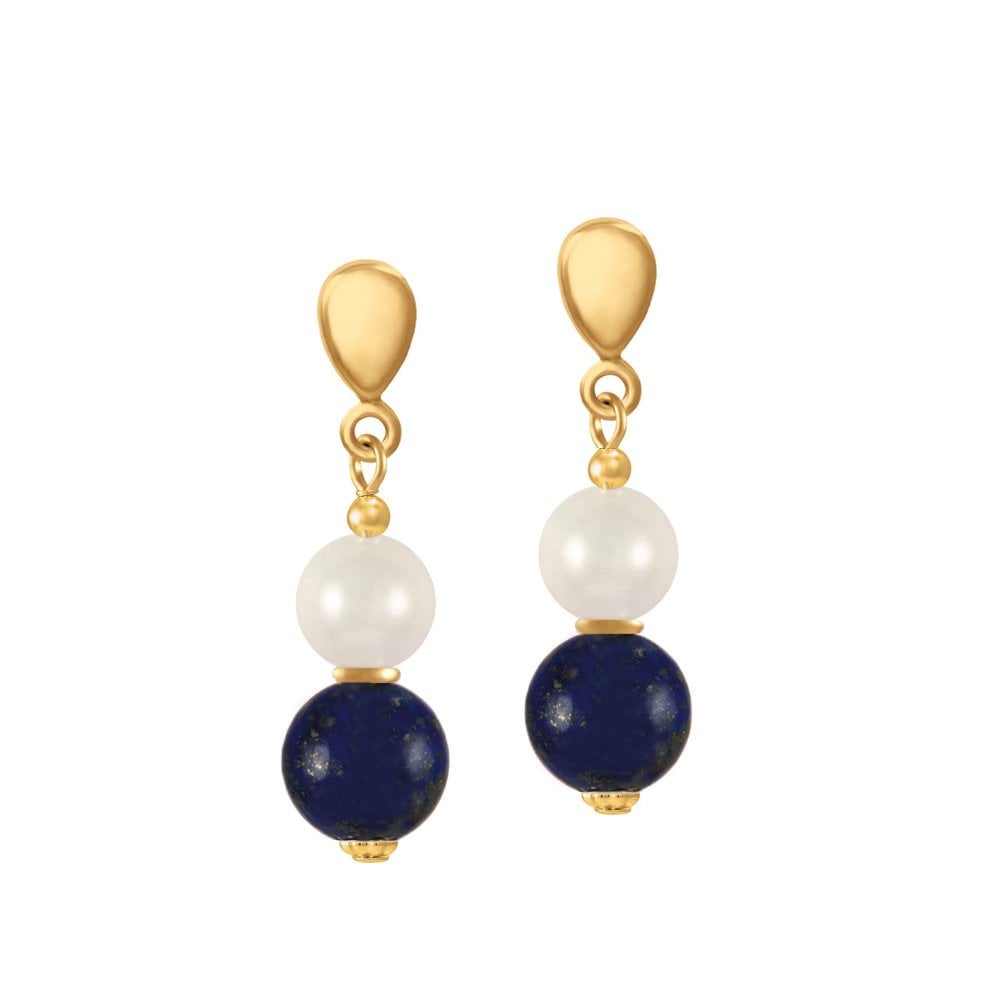 Duet Lapis Lazuli & Shell Pearl Gold Tone Drop Clip On Earrings