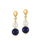 Duet Lapis Lazuli & Shell Pearl Gold Tone Drop Clip On Earrings