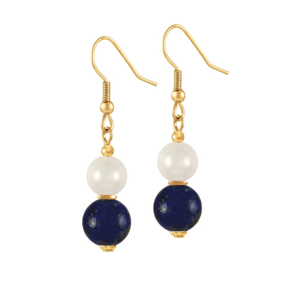 Duet Lapis Lazuli & Shell Pearl Gold Tone Drop Pierced Earrings