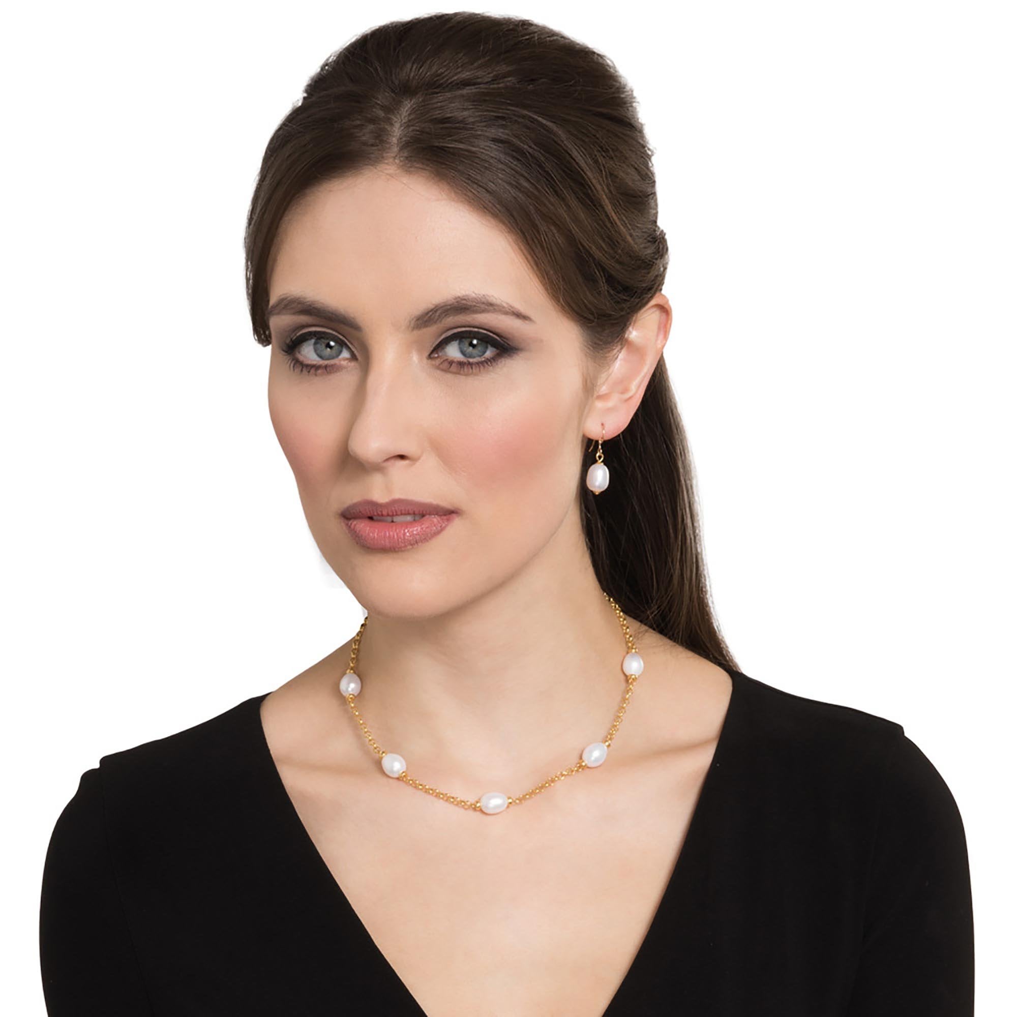 Doyenne White Freshwater Pearl Gold Filled Drop Pierced Earrings