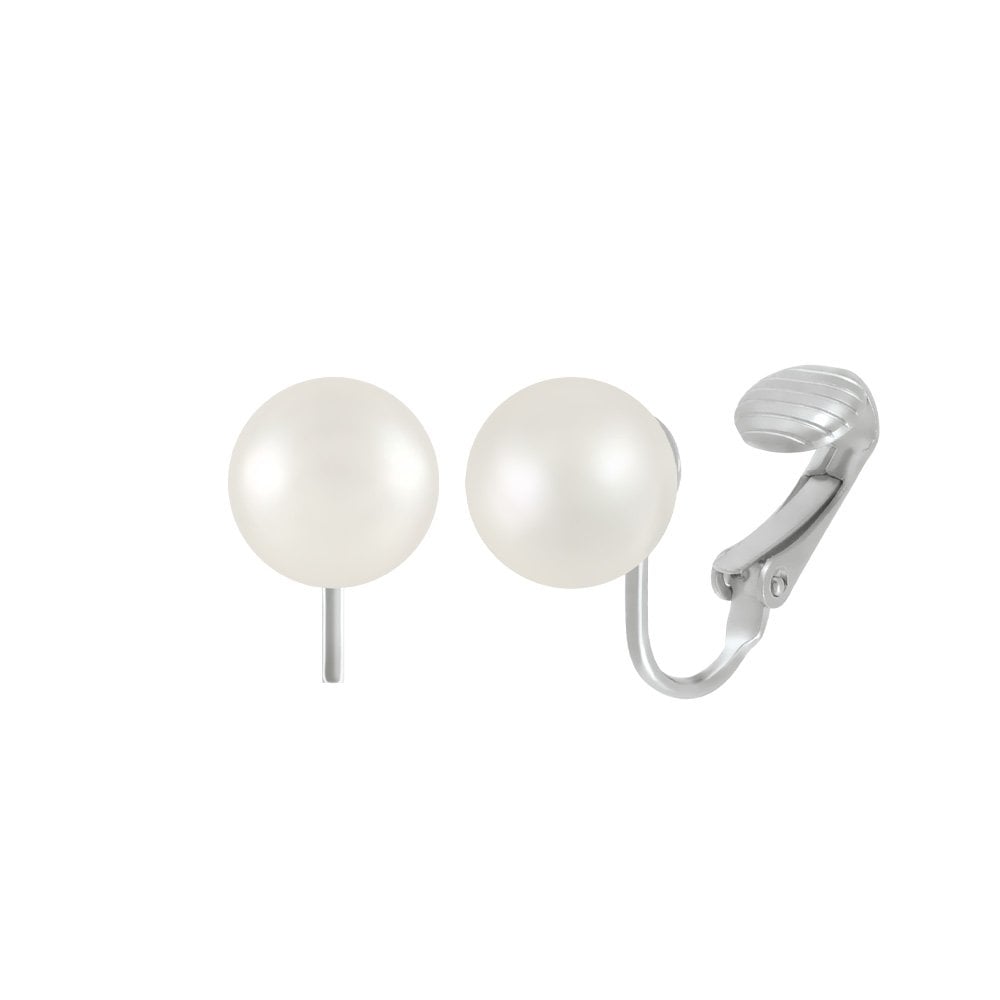 Belle White Shell Pearl Stud Clip On Earrings 12mm