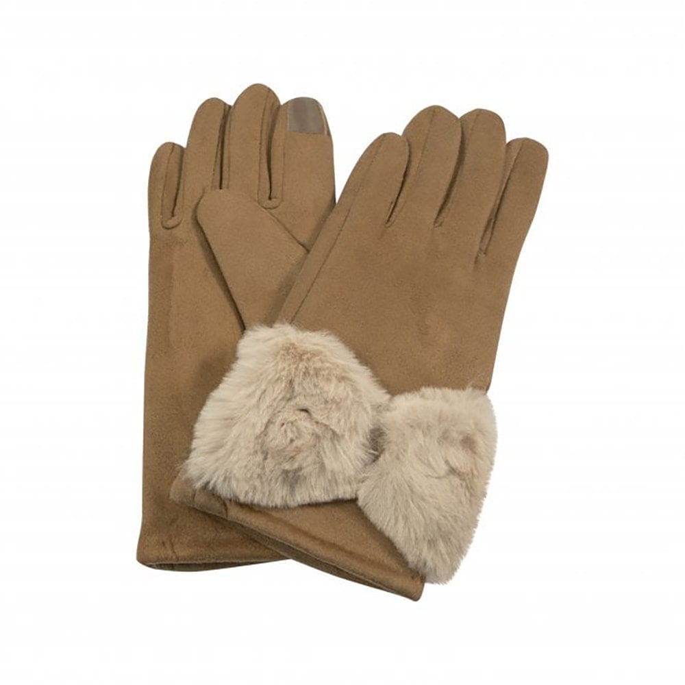 Tan Suedette and Faux Fur Ladies Gloves