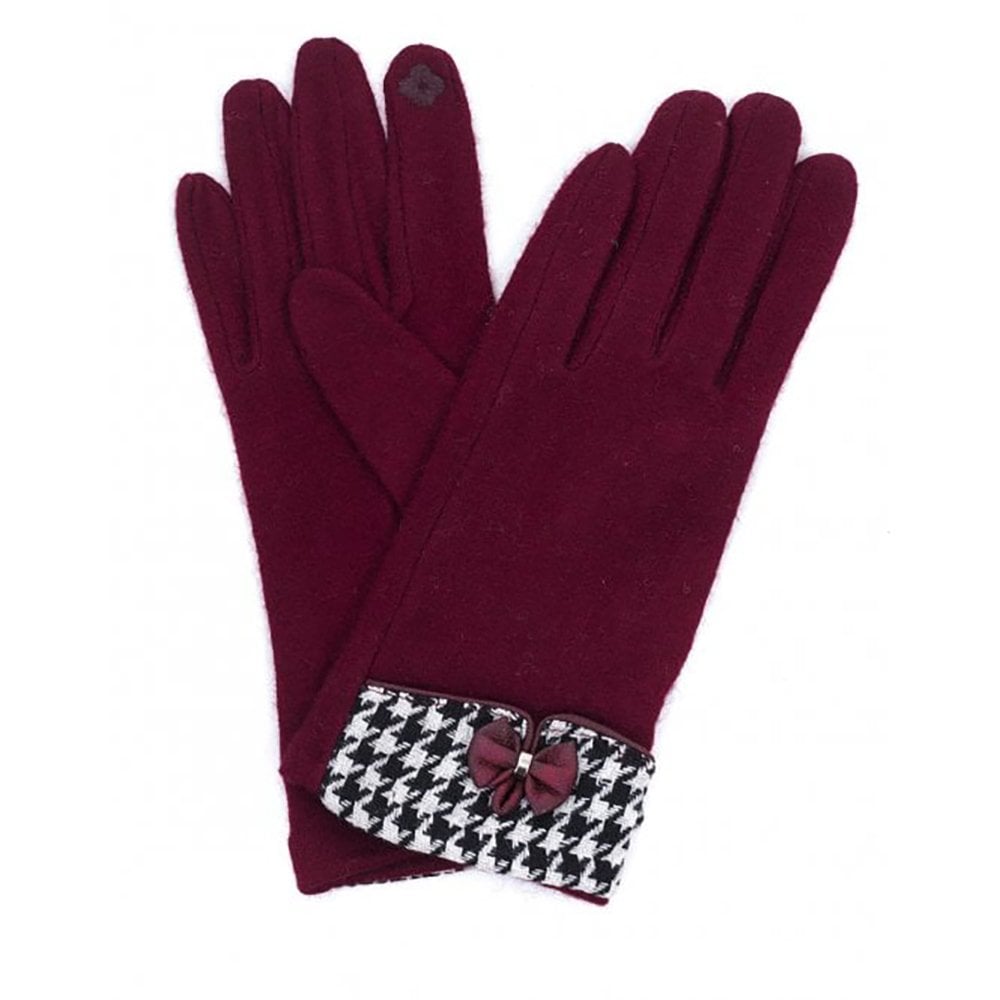 Wine/Black Houndstooth Ladies Gloves