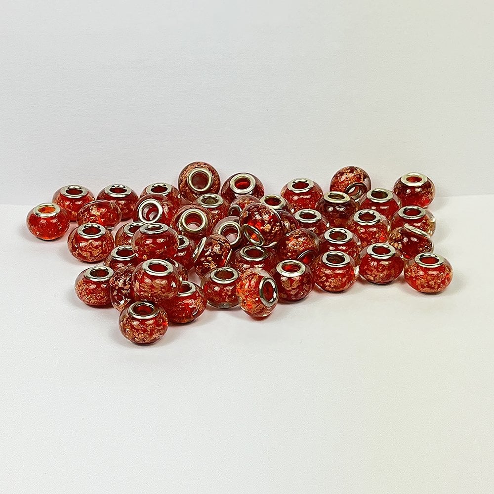 Glass Rondelles - Red/Gold 14mm - Pack of 12