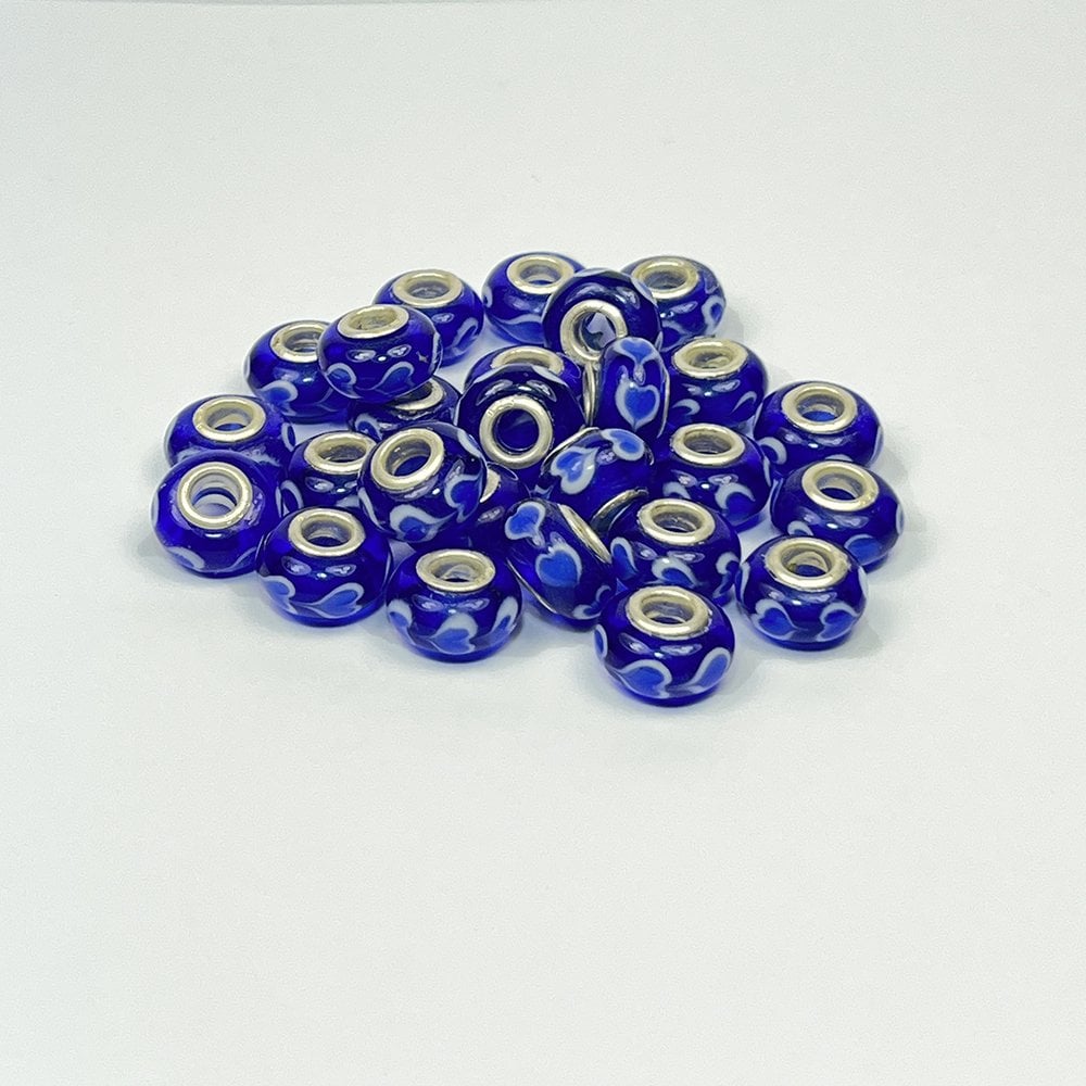 Glass Rondelles - Blue/White 14mm - Pack of 12