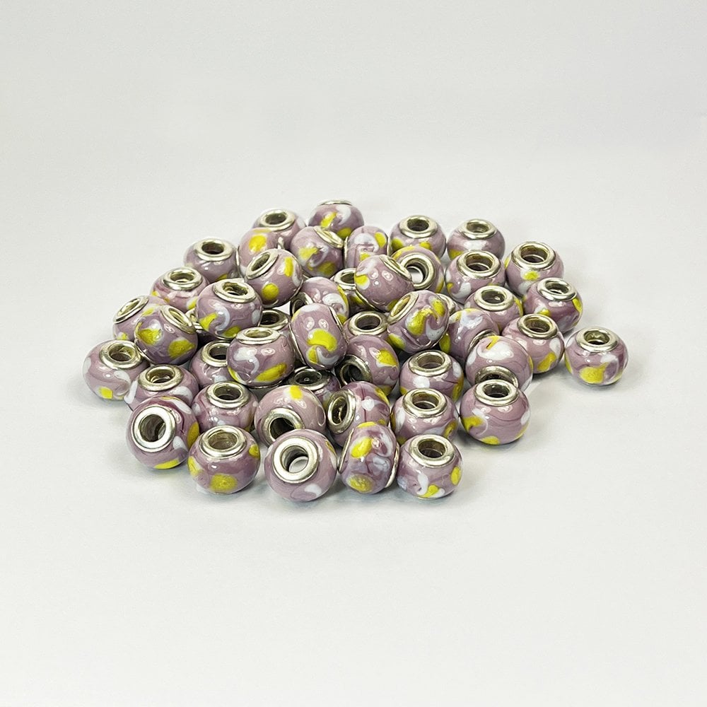Venetian Lampwork Rondelles - Heather Lilac 14mm - Pack of 12