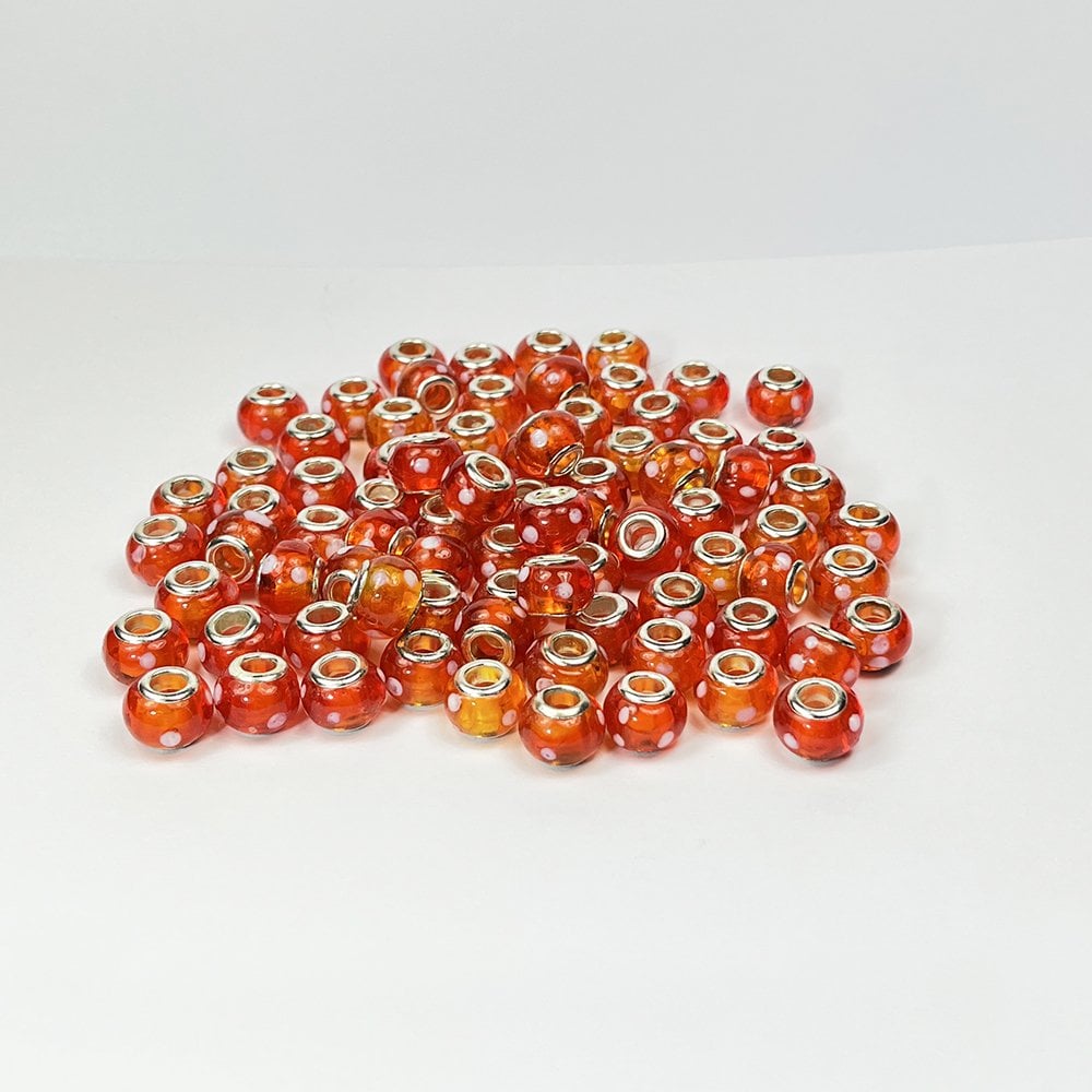 Venetian Lampwork Rondelles - Orange/White 14mm - Pack of 12