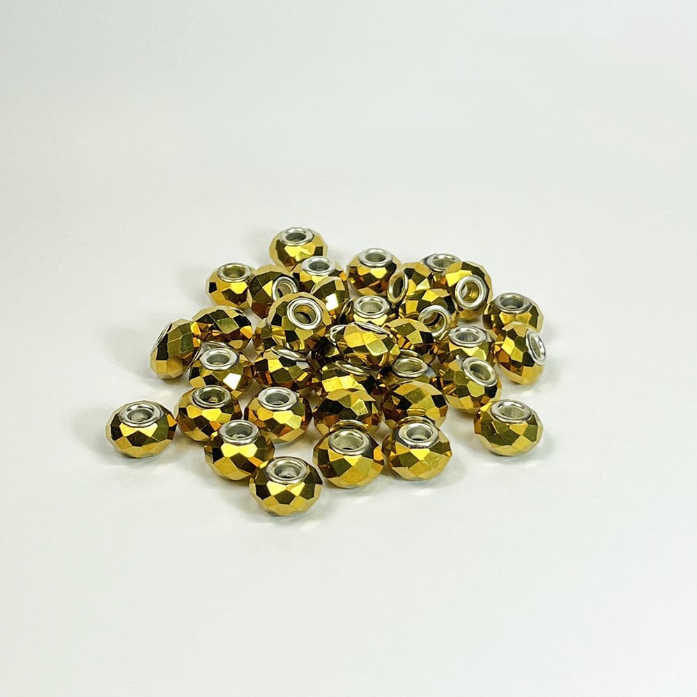 Faceted Glass Rondelles - Opaque Metallic Gold 14 x 9mm - Pack of 12