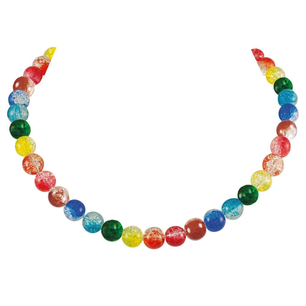 Carnival Rainbow Czech Glass Crackle Bead Silver Tone Necklace