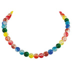 Carnival Rainbow Czech Glass Crackle Bead Silver Tone Necklace