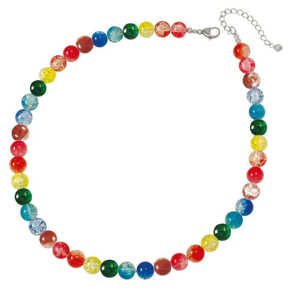 Carnival Rainbow Czech Glass Crackle Bead Silver Tone Necklace