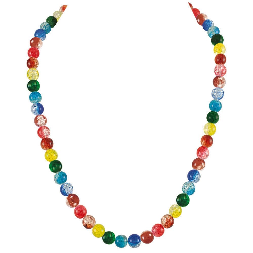 Carnival Rainbow Czech Glass Crackle Bead Silver Tone Long Necklace