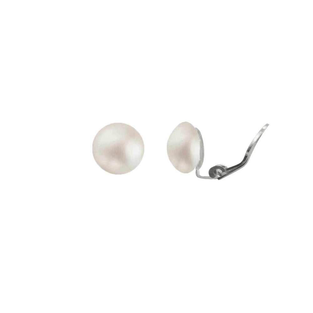 Demie 8mm White Domed Pearl Sterling Silver Stud Clip On Earrings