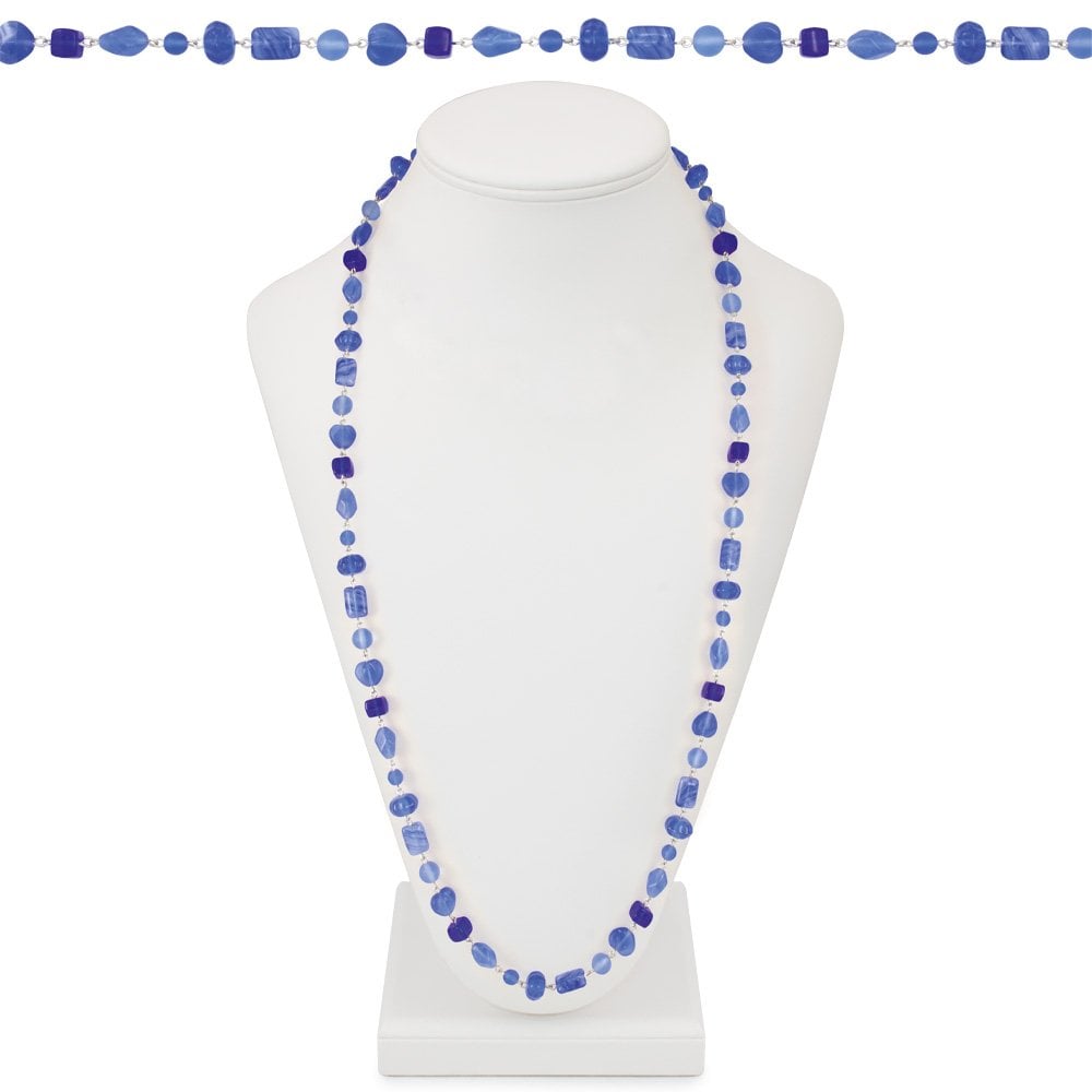 Sapphire Shore Czech Glass 36 Inch Silver Tone Beaded Necklace