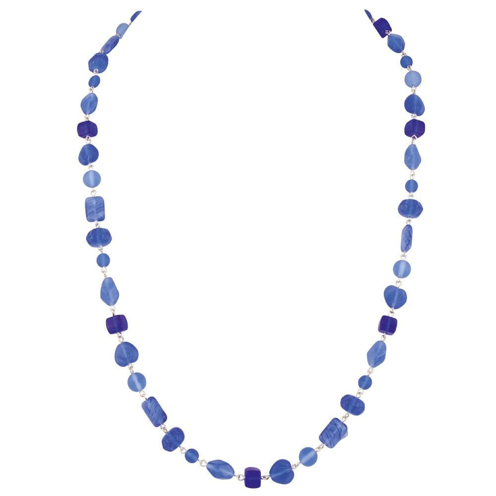 Sapphire Shore Czech Glass 36 Inch Silver Tone Beaded Necklace