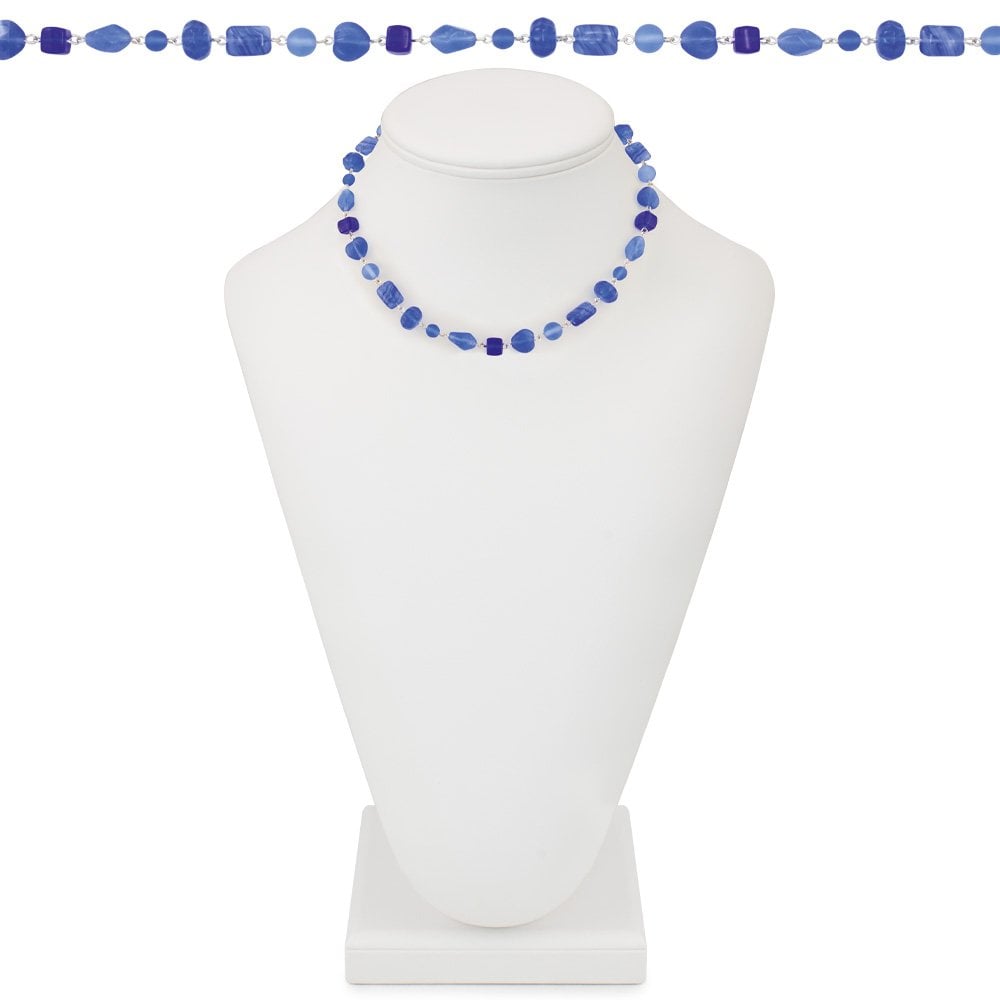 Sapphire Shore Czech Glass 18 Inch Silver Tone Beaded Necklace