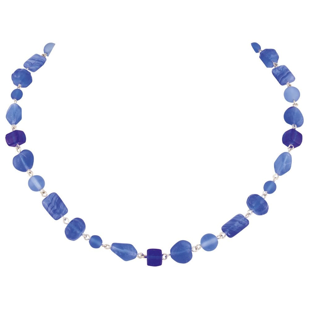 Sapphire Shore Czech Glass 18 Inch Silver Tone Beaded Necklace