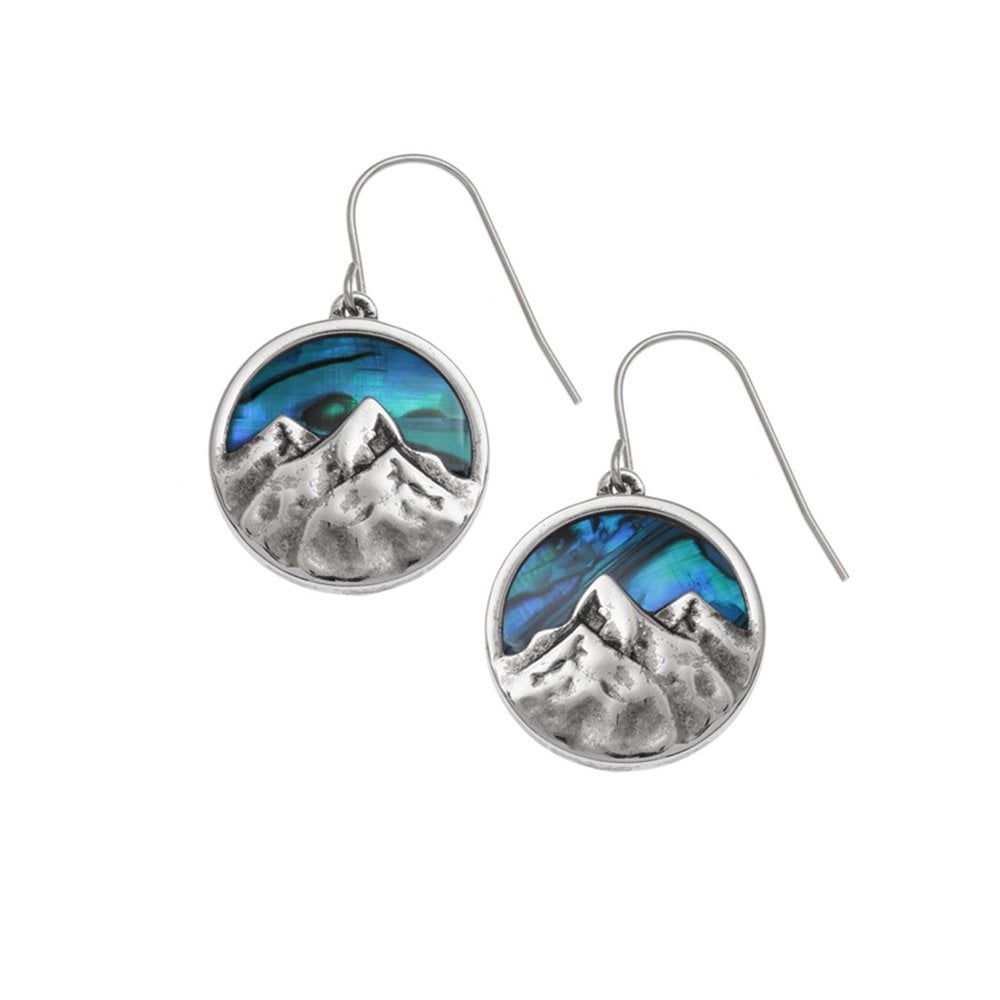 Mountain Peak Blue Paua Shell Silver Tone Drop Pierced Earrings