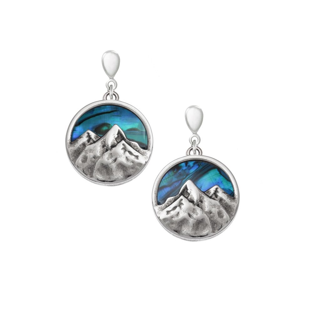 Mountain Peak Blue Paua Shell Silver Tone Drop Clip On Earrings