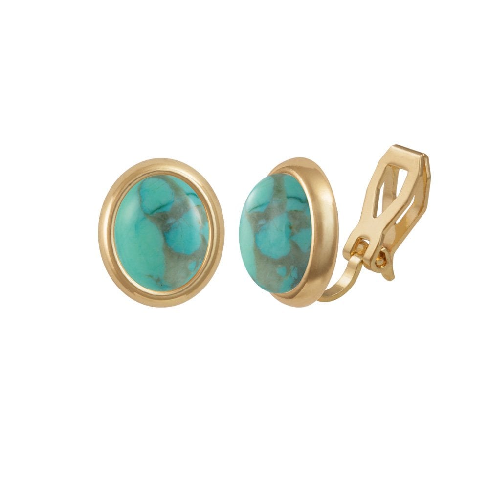 Minuet Sea Green Turquoise Gold Tone Stud Clip On Earrings