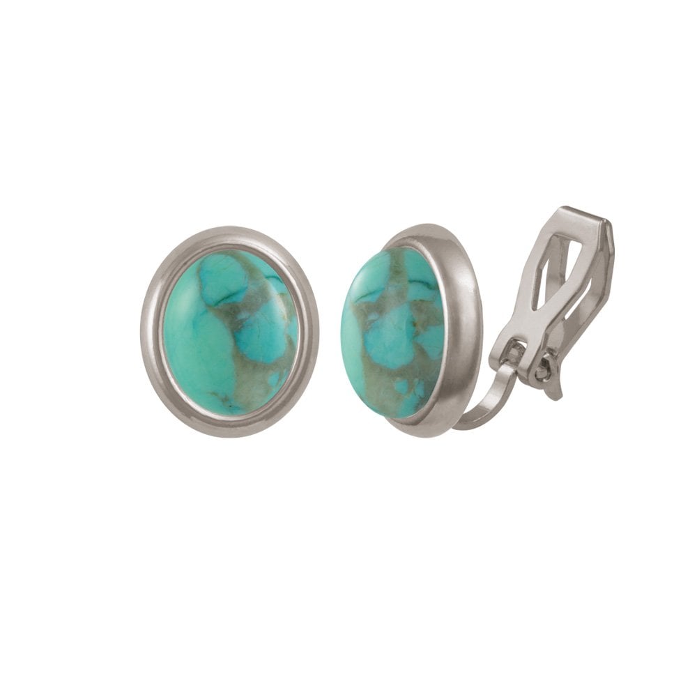 Minuet Sea Green Turquoise Silver Tone Stud Clip On Earrings