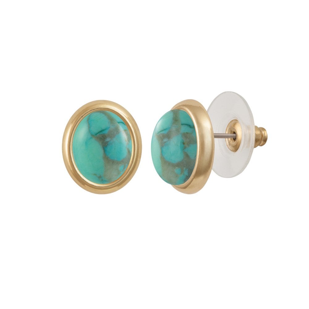 Minuet Sea Green Turquoise Gold Tone Stud Pierced Earrings
