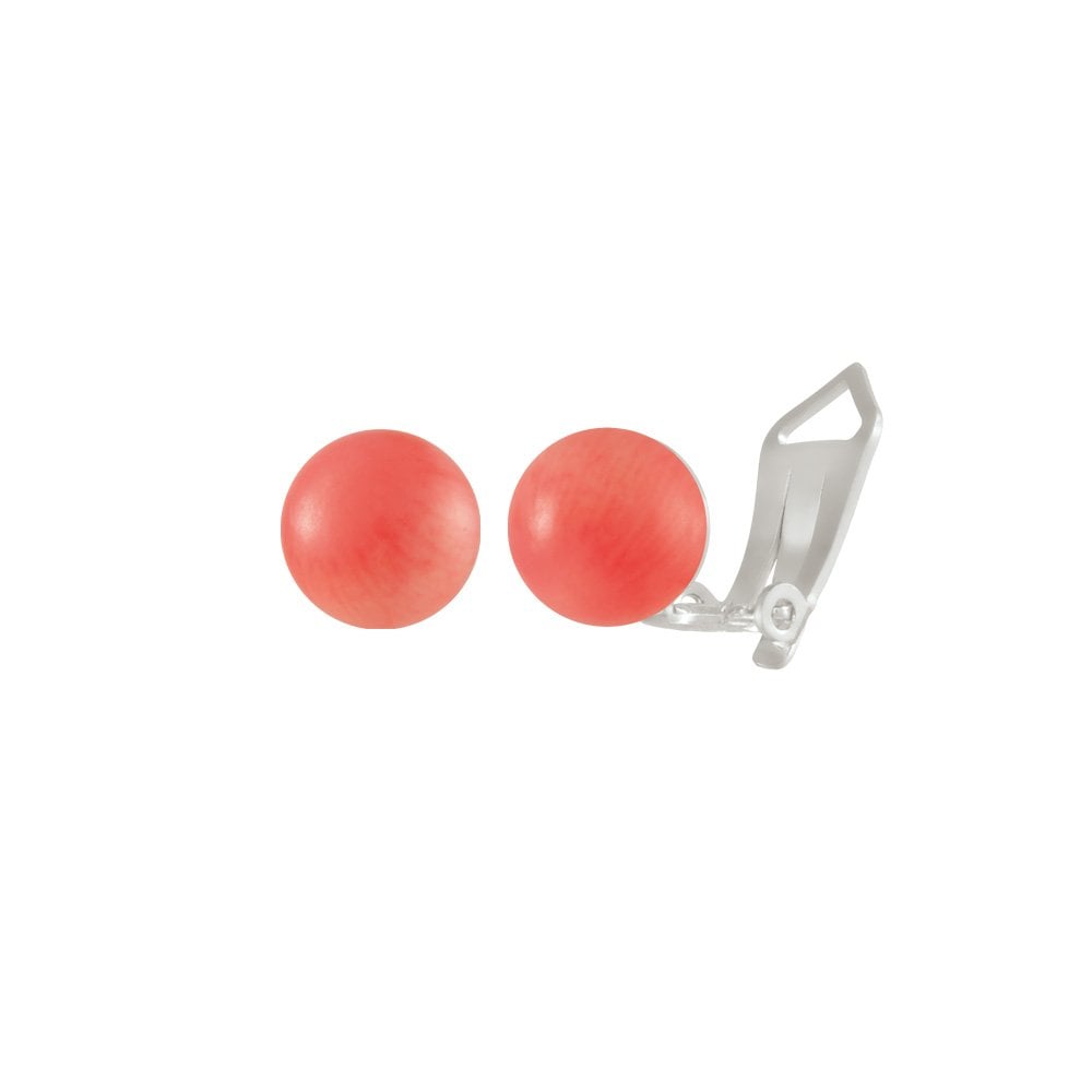 Solo Coral Austrian Glass Pearl Sterling Silver Stud Clip On Earrings