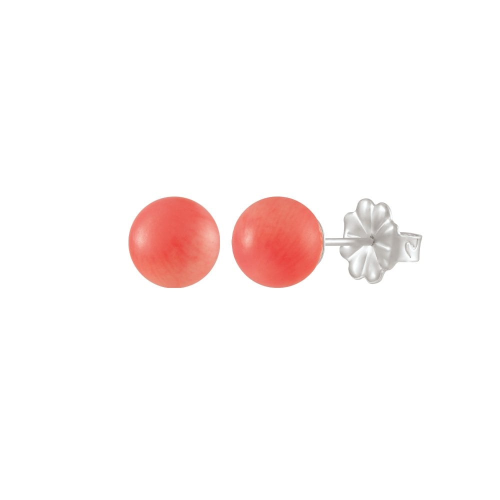 Solo Coral Austrian Glass Pearl Sterling Silver Stud Pierced Earrings
