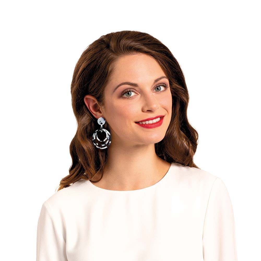 Marisa Grey Tortoiseshell Resin Hoop Pierced Earrings