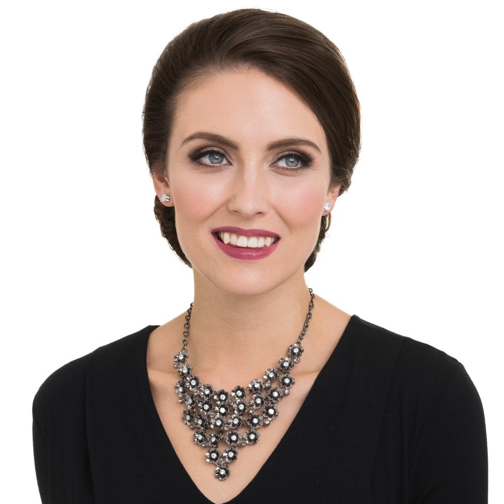 Forget-Me-Not Clear Crystal Antique Silver Tone Fashion Necklace