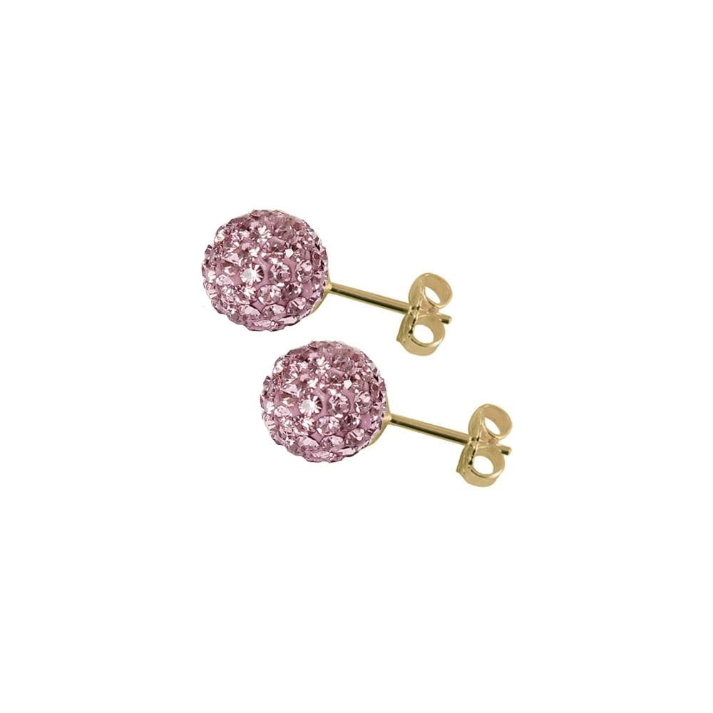 Shamballa 10mm Dusky Lilac Glitter Ball Gold Tone Stainless Steel Stud Pierced Earrings
