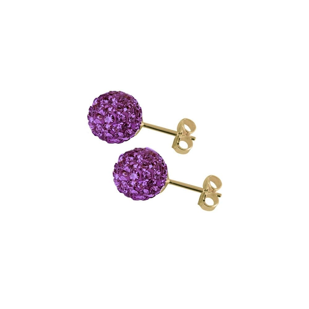 Shamballa 10mm Deep Purple Glitter Ball Gold Tone Stainless Steel Stud Pierced Earrings