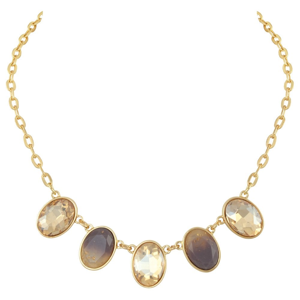 Quintet Topaz Austrian Crystal Gold Tone Necklace