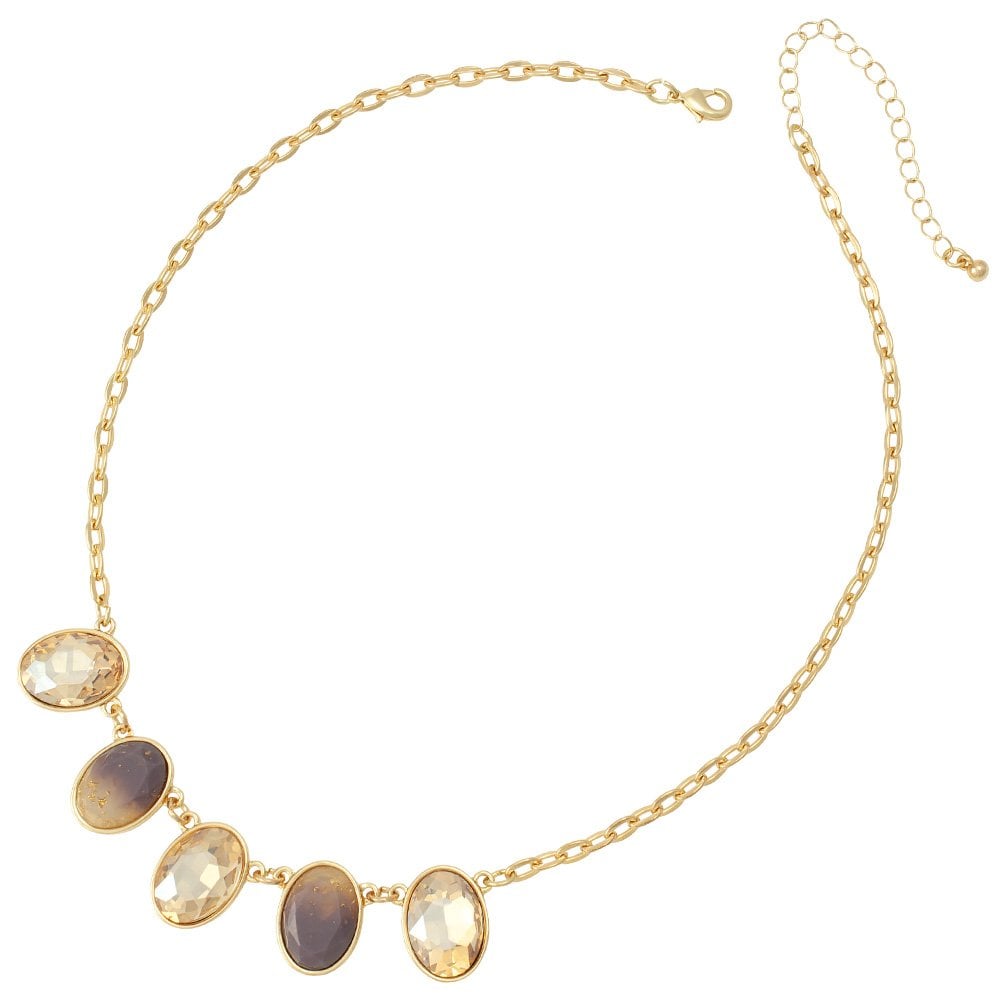 Quintet Topaz Austrian Crystal Gold Tone Necklace