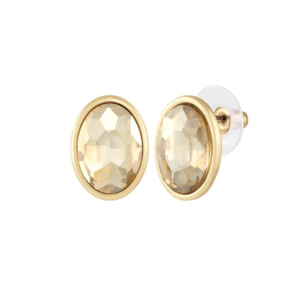 Quintet Oval Topaz Austrian Crystal Gold Tone Pierced Stud Earrings