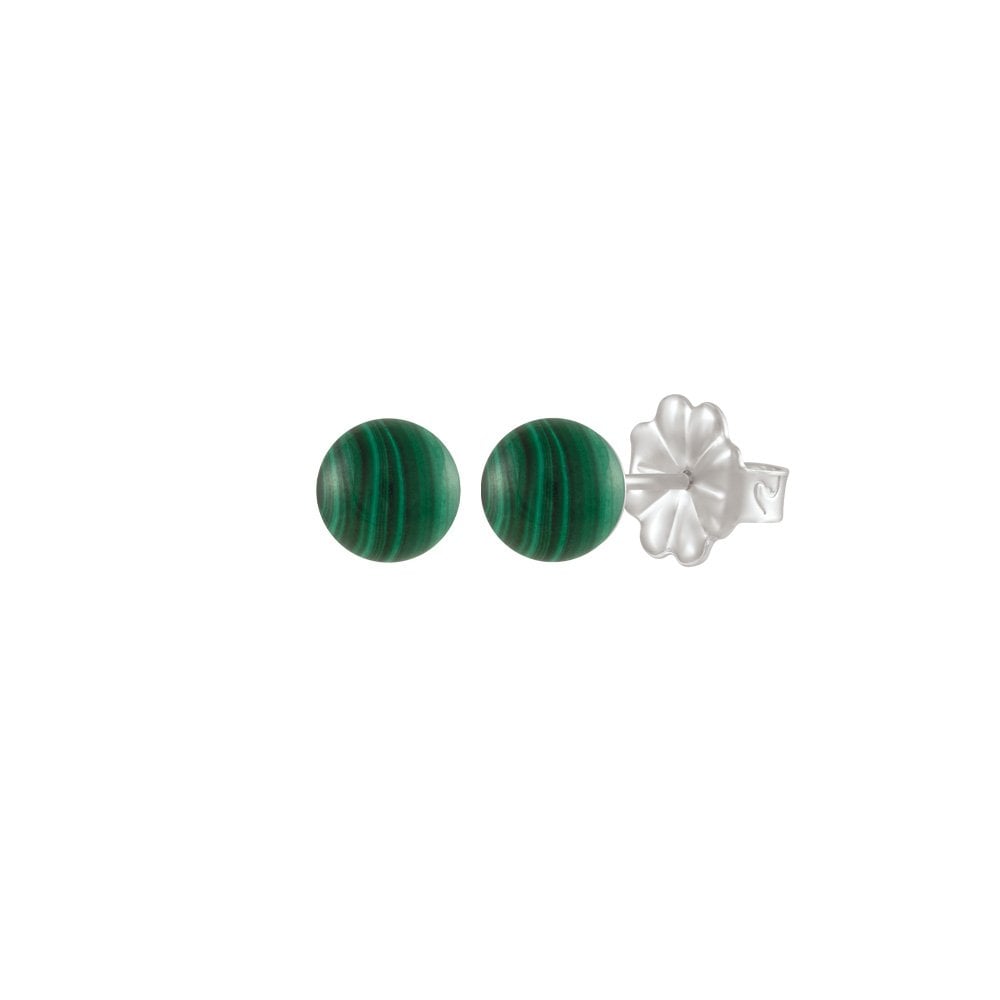 Solo 6mm Green Malachite Semi Precious Sterling Silver Stud Pierced Earrings